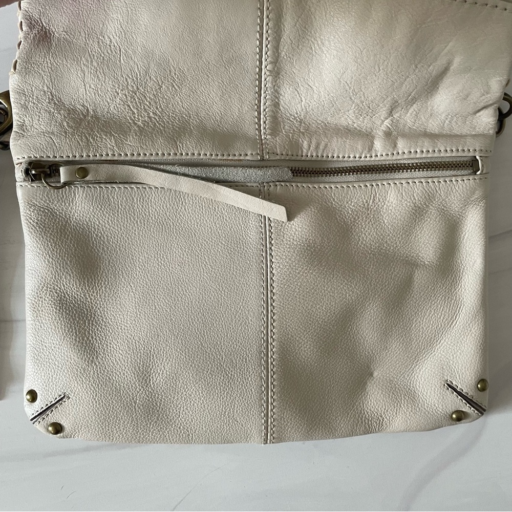 Lucky Brand Real Leather Foldover Option Shoulder Crossbody Bag- Fringe- Ivory - Picture 5 of 10